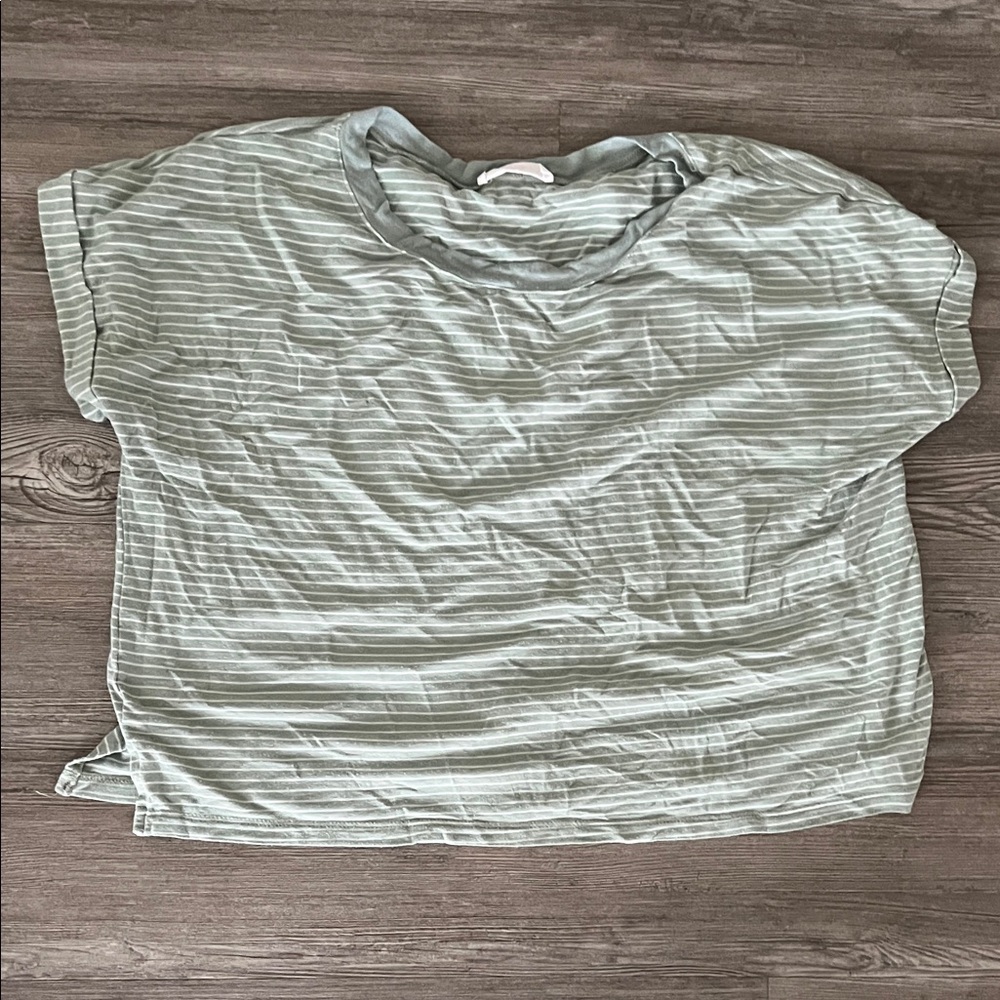 Carly Jean Los Angeles Light Green Cropped Striped Tee